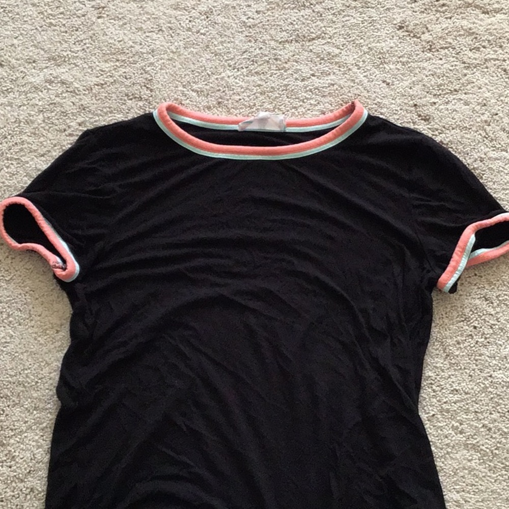Black with pink and and blue trim shirt